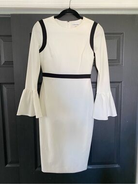 Calvin Klein White Dress with Black Trim and Bell Sleeves